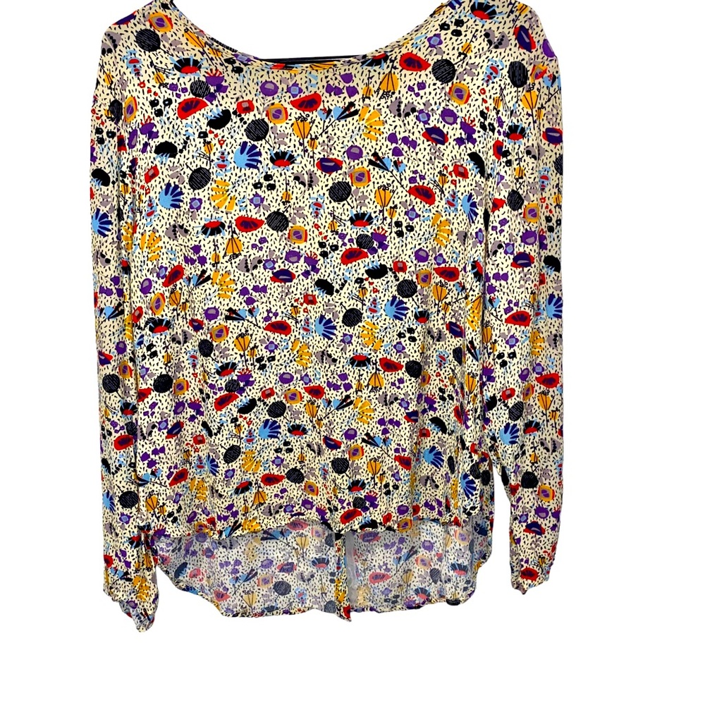 Colorful, button-back blouse; 12